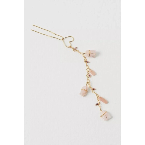 Ariana Ost Free People Dripping Stones Delicate Hairpin Hearts Rose Quartz NWOT - Picture 1 of 3